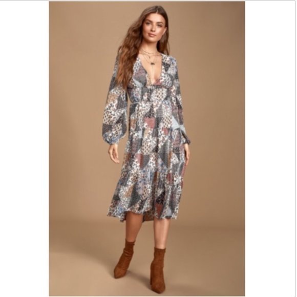NWT Lulus Loara Multi Patch Midi Dress - Picture 1 of 6